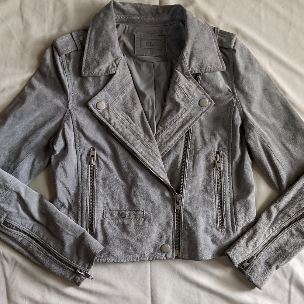 SL8 Genuine Suede Gray Biker / Moto Jacket - Size S